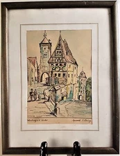 PICTURE PAINTING signature P. Ehring Rothenburg ob der Tauber watercolor