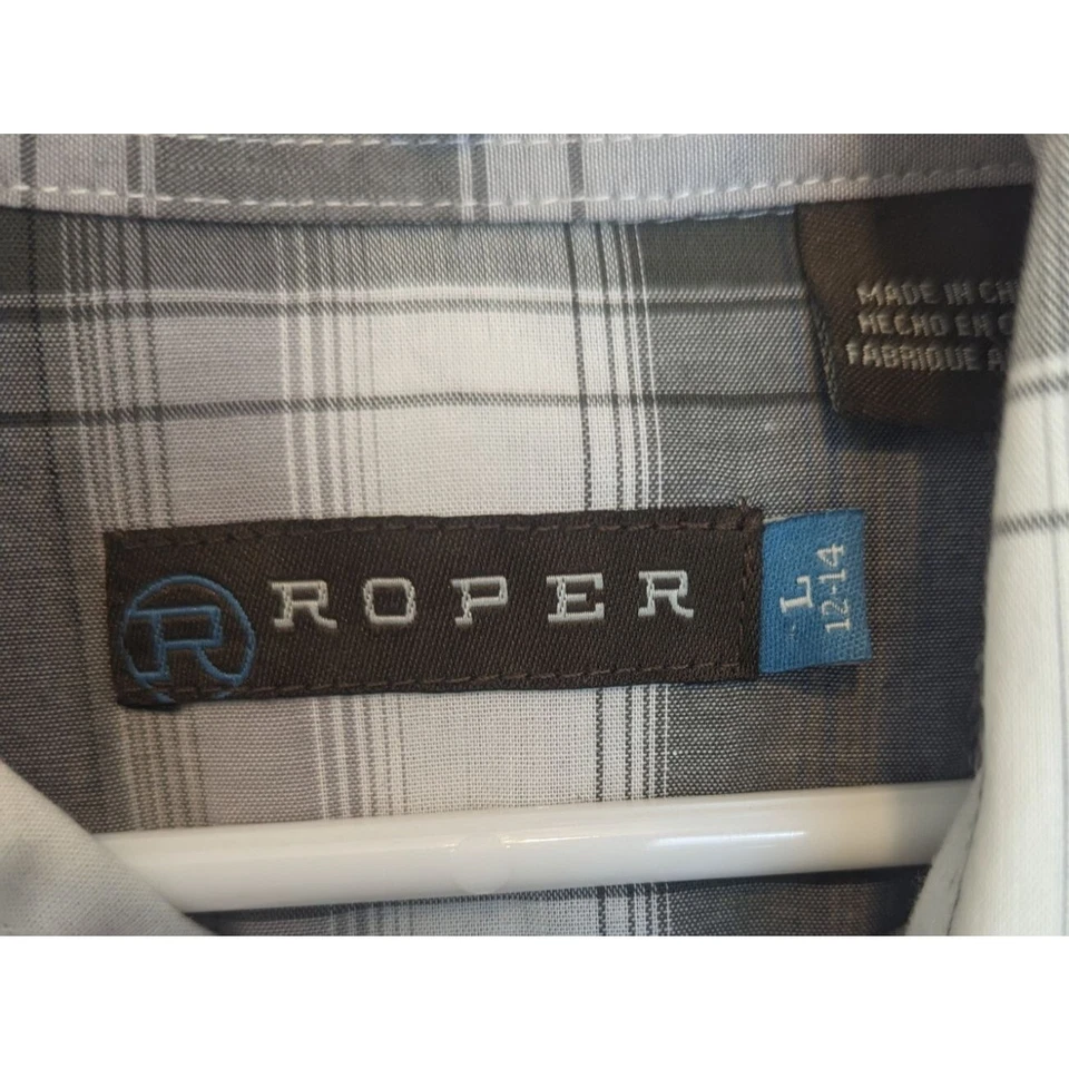 Roper - Camisa Occidental Tejida Manga Larga Multi Cuadros Gris Talla Grande 12-14 para Niños Foto 4 de 4
