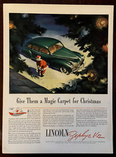 1940 Lincoln Zephyr V-12 Christmas Vintage Print Ad Santa Green Car