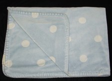 Pottery Barn Kids Blue White Polka Dot Circle Baby Blanket Zig Zag Stitches