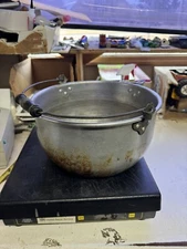 Vintage Aluminum Stock Pot Cauldron Wood Bail Handle 