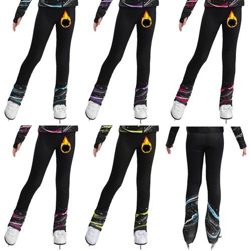 Kids Girls Ice Skating Pants Figure Skating Elastic Waistband Printed Leggings - Picture 4 of 69