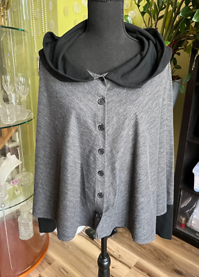 Kedem Sasson cardigan women jacket grey button down and with a black hood NWOT