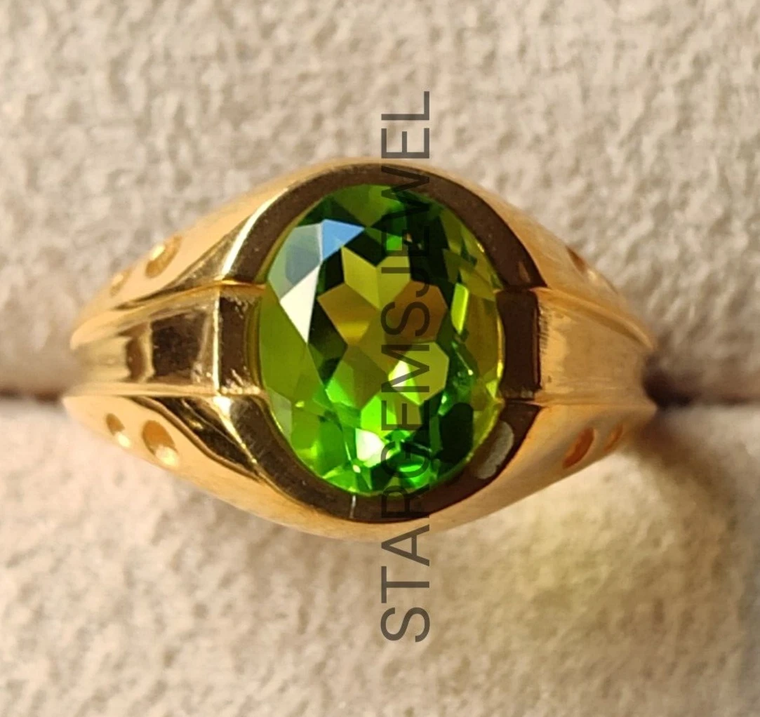 NATURAL PERIDOT 18K YELLOW GOLD MEN S RING SIMPLE DESIGN STATEMENT GOLD RING