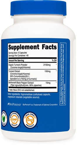 Nutricost Turmeric Curcumin with BioPerine and 95% Curcuminoids, 2300mg, 120 ... - Picture 3 of 5