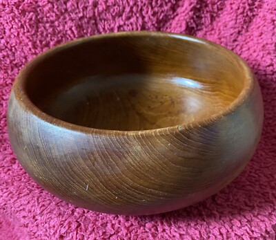 Vintage Handarbeit massive dunkle Holz Teak große Schale 24 cm Mid Century Retro