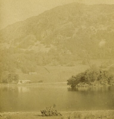 Coleridge Cottage und Nab Narbe beyond Rydal Mere altes Foto Stereo 1870