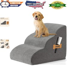 Non-Slip 3-Tier Dog Stairs Ramp for Beds  Couches - Extra Wide  Waterproof