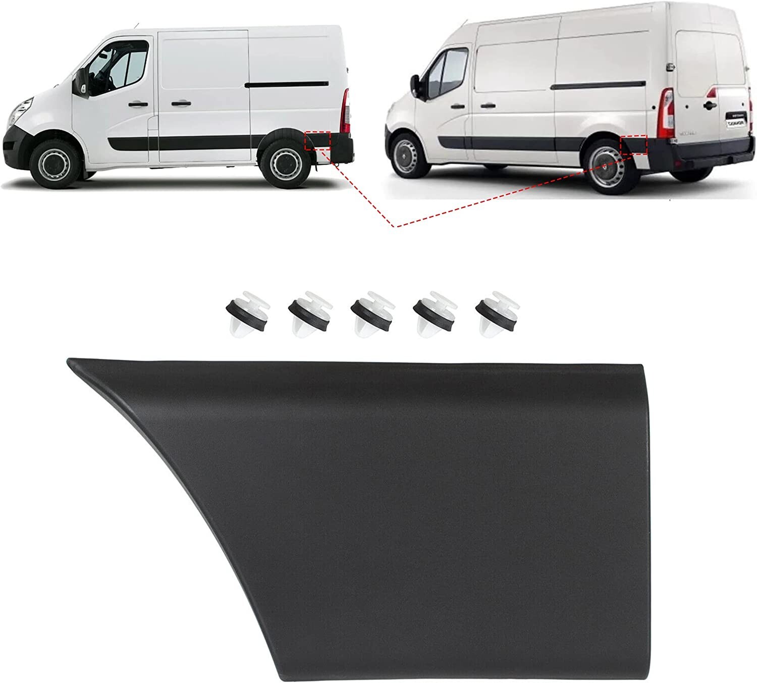 Baguette latérale arrière gauche anti-choc en ABS noir pour Master 3 L1
