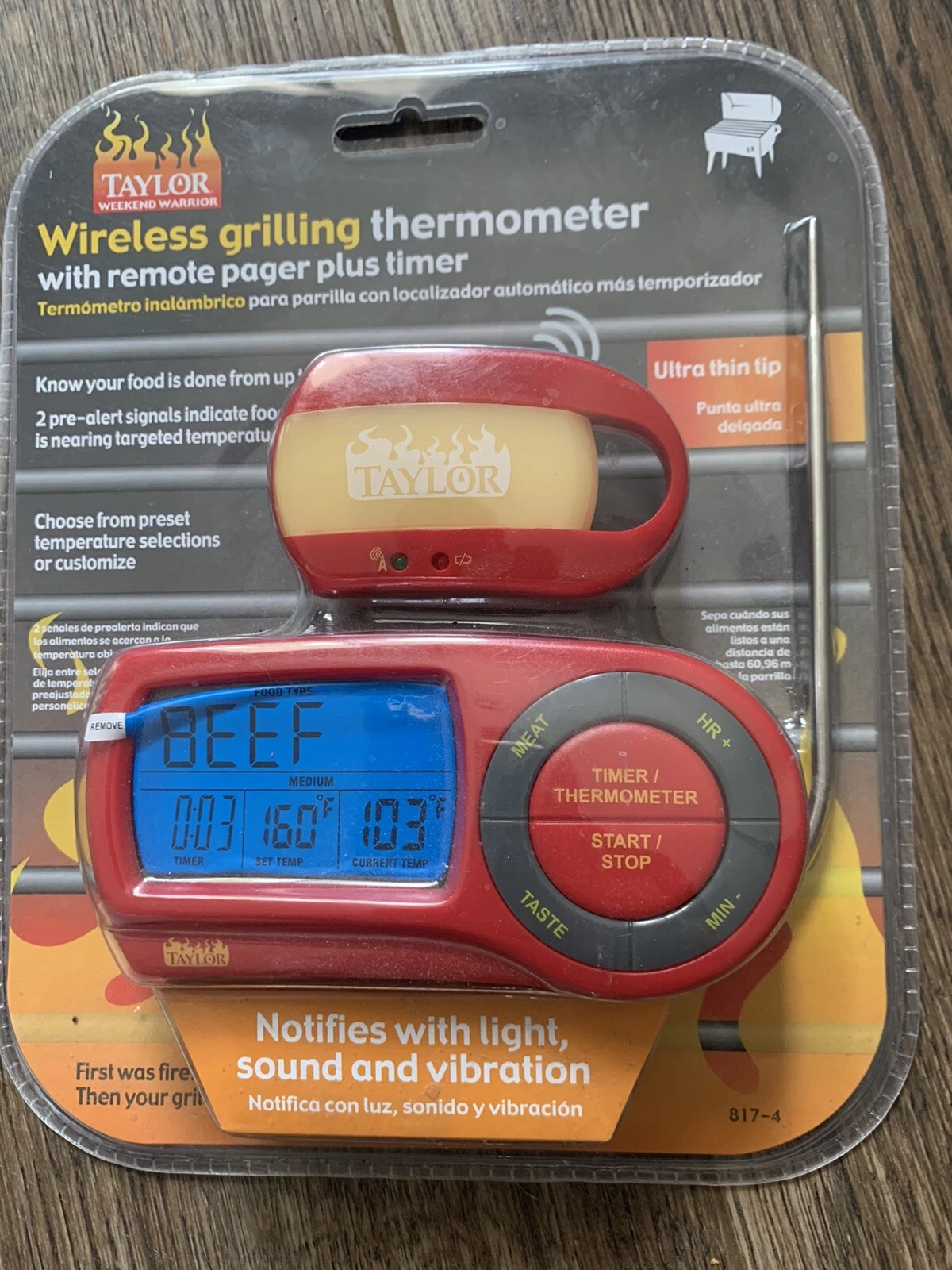 Taylor Weekend Warrior Wireless Grilling Thermometer w/Remote Pager & Timer NEW