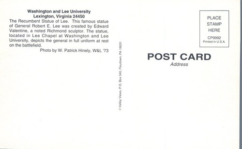 Tarjeta postal reclinada de la Universidad de Washington & Lee de Lexington Virginia - Imagen 2 de 2