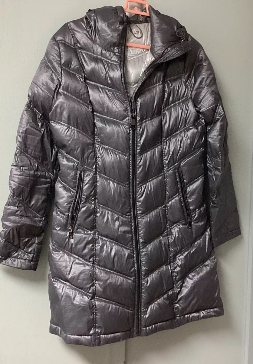 Calvin Klein Down Puffer Long Jacket Small Black Packable Quilted