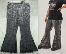 Nasty Gal NEW Womens 20 Leopard Flare Pants Silver Black Devore Metallic 44x32