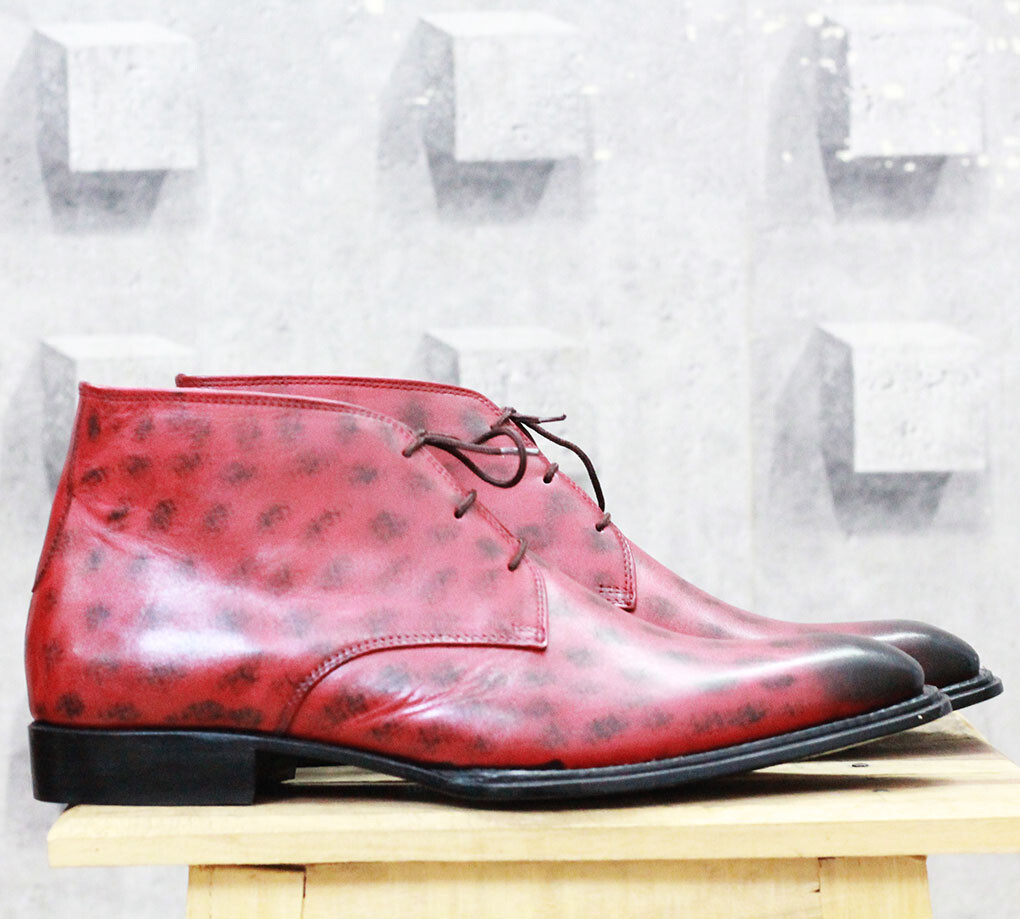 Handmade Men Red Leather Chukka boots, Men casual ankle leather boots