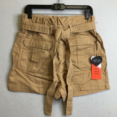 C'est Toi Womens Large Short Khaki Paperbag Belted NWT