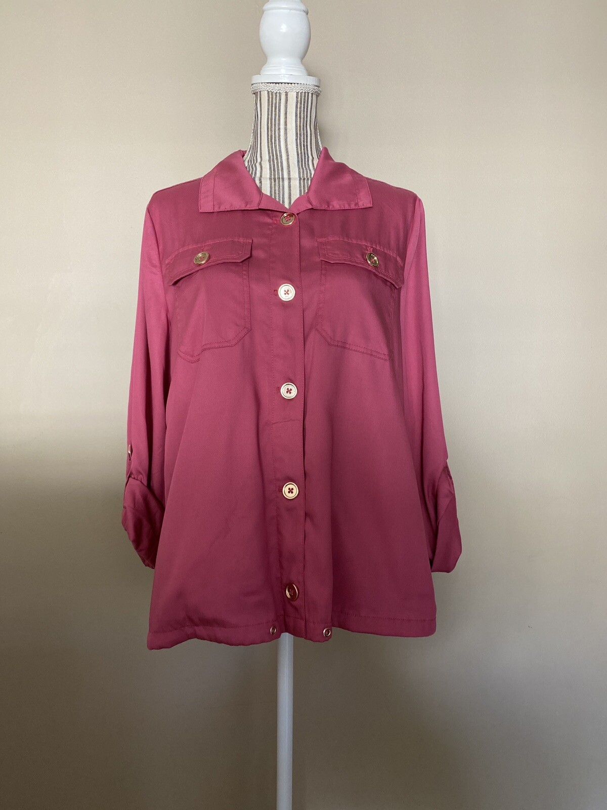 Chico's Women’s Pink Utility Jacket Lightweight 3/4 sleeves size Medium