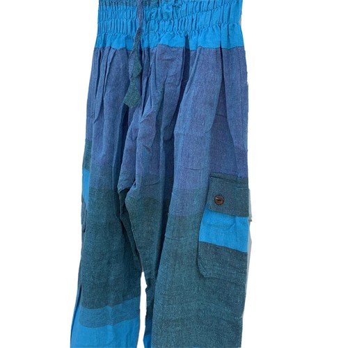 Women's Yoga Harem Trouser - Hippy Funky Festival Aqua & Blue Light Cotton Pants - Picture 4 of 5