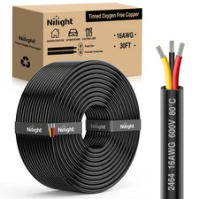 Nilight 30FT 16AWG 3 Conductor Electrical Wire Tinned 16AWG-30FT, 3