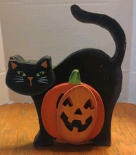Halloween Black Cat With Smiling Pumpkin Decor