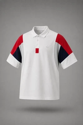 Adidas Vintage 80s Polo Shirt Weiß Rot Blau Gr. 3 / M-L - Bild 1 von 4