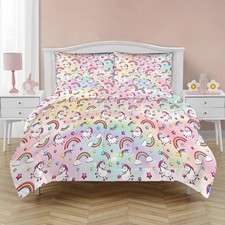 Girls Comforter Set Twin, Rainbow and Unicorn Toddler Bedding Set with 1 Comf...