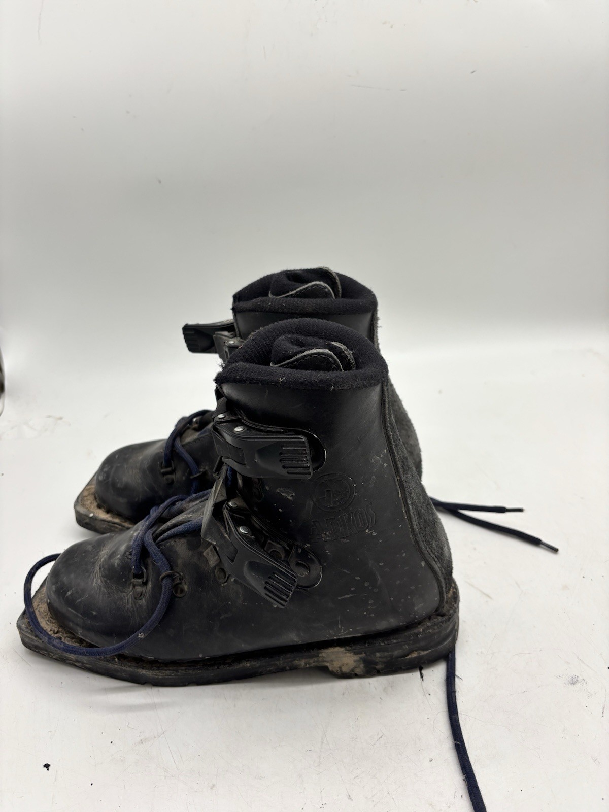 SALOMON Scarponi da sci Telemark neri vintage 2 fibbie in pelle con lacci misura