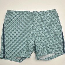 Fair Harbor Mens Swim Shorts Blue Geometric Pattern Drawstring Pockets SZ 32