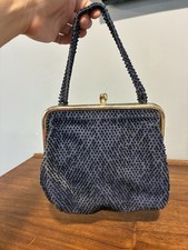 Vintage Corde Bead Beaded Navy Blue Evening Bag with beaded handle 1950s 60s USA