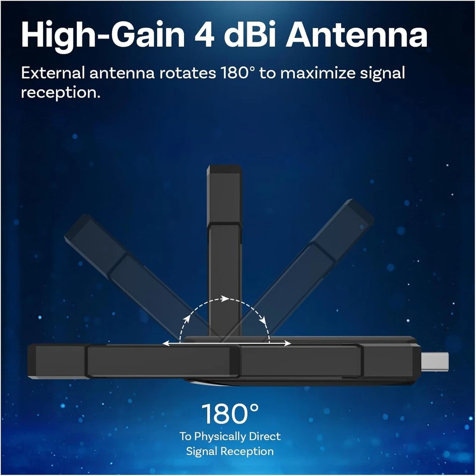 WiFi 7 USB Adapter BE6500 Tri-Band 6452 Mbps 6/5/2.4GHz USB3.0 Antenne - Bild 4 von 4