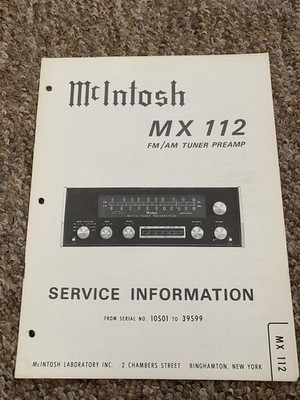 McIntosh MX112 Tuner Preamp Service Manual *Original*
