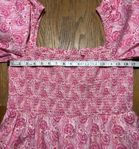Mini Vestido J Crew Manga Abullonada Calado Rosa Diente de León Floral Cuello Cuadrado Talla L - Imagen 8 de 10