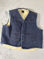 Vintage Roebucks Vest Mens XL Blue Denim Sherpa Lined Sears Western 70s 80s