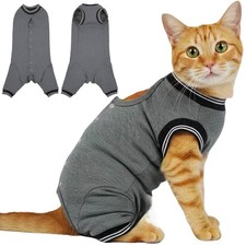T'CHAQUE Cat Clothes Surgery Recovery Suit for Female Male, Small, Gray