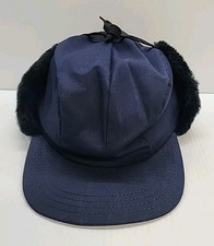 Vtg Trapper Hunter Winter Hat Cap Fitted Mens Medium Blue Ear Flaps Made In USA