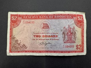 Rare Rhodesia $2 Dollars Vintage Banknote (1) LOT: 0802 034