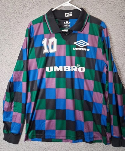 🔥 Vintage 90s Umbro Checkered Soccer Jersey Polo Shirt Teal#10 • Men’s L