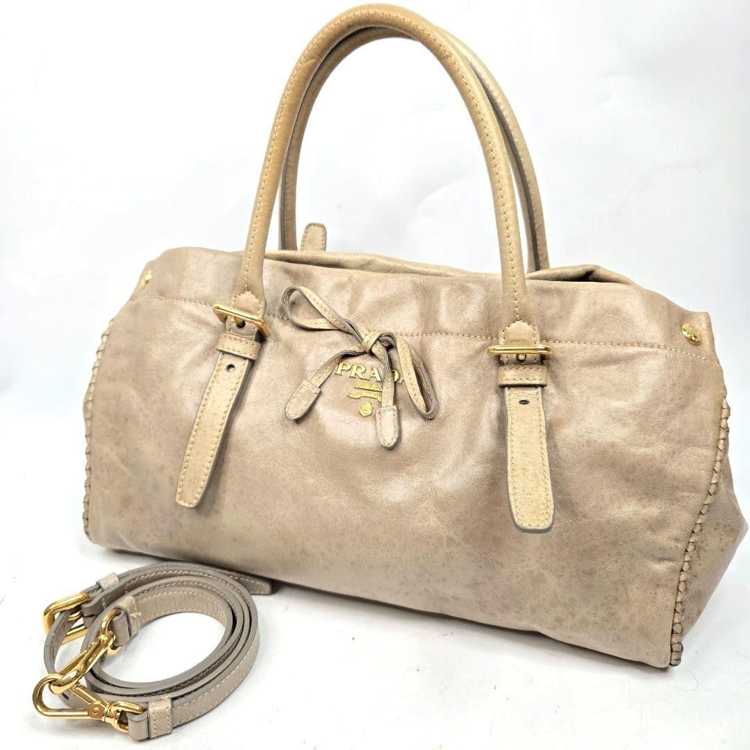 PRADA Leather Shoulder Bag Auth Beige Women Italy 125734 | eBay