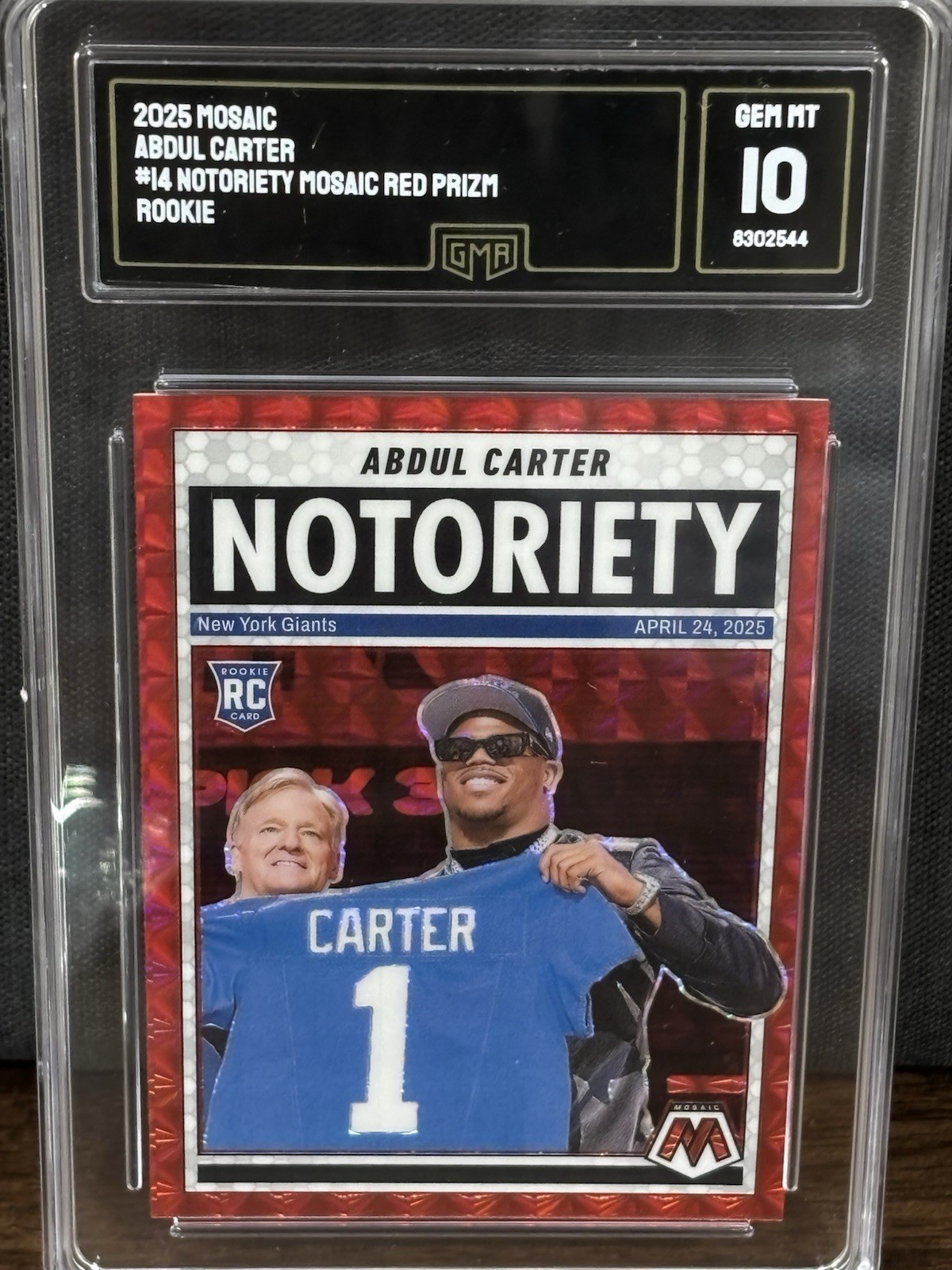 2025 Panini Mosaic Notoriety Abdul Carter #14 Red Mosaic Prizm (RC) Gem Mint 10
