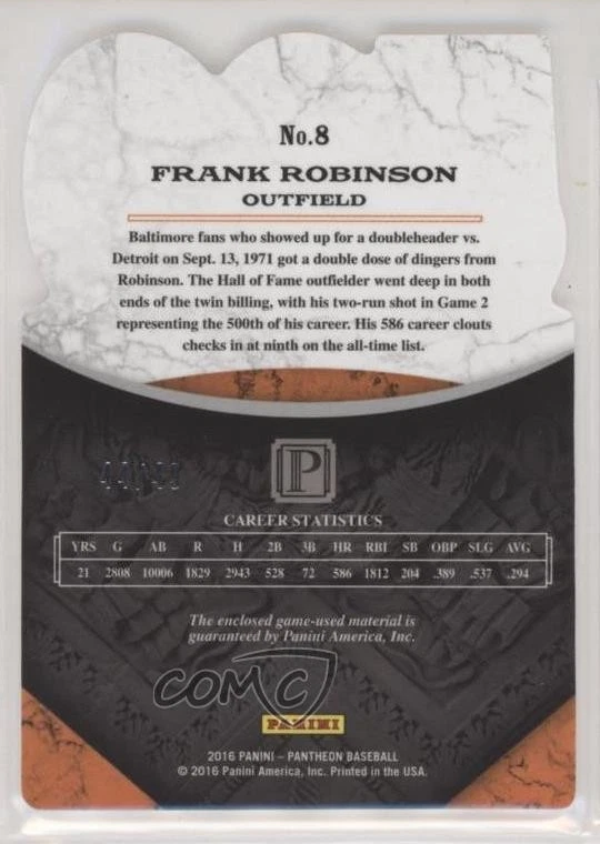 2016 Panini Pantheon 500 Home Runs Guilds Gold /49 Frank Robinson #8 HOF - Image 2 of 2