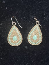 Bohemian Teardrop gold Tone and turquoise Color dangle drop Pierced Earrings