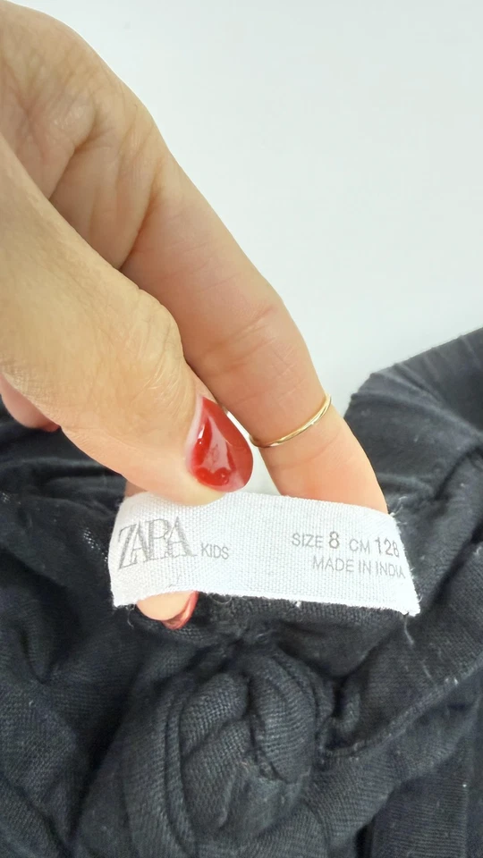 Pantalones Zara Niñas Niños 8 Negros Ojales Recortados Pierna Ancha Capri Algodón Lino Foto 4 de 4