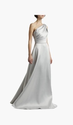 Amsale Satin Platinum Pleated One-Shoulder Gown Bridesmaid Dress Regular  Size 14 | eBay