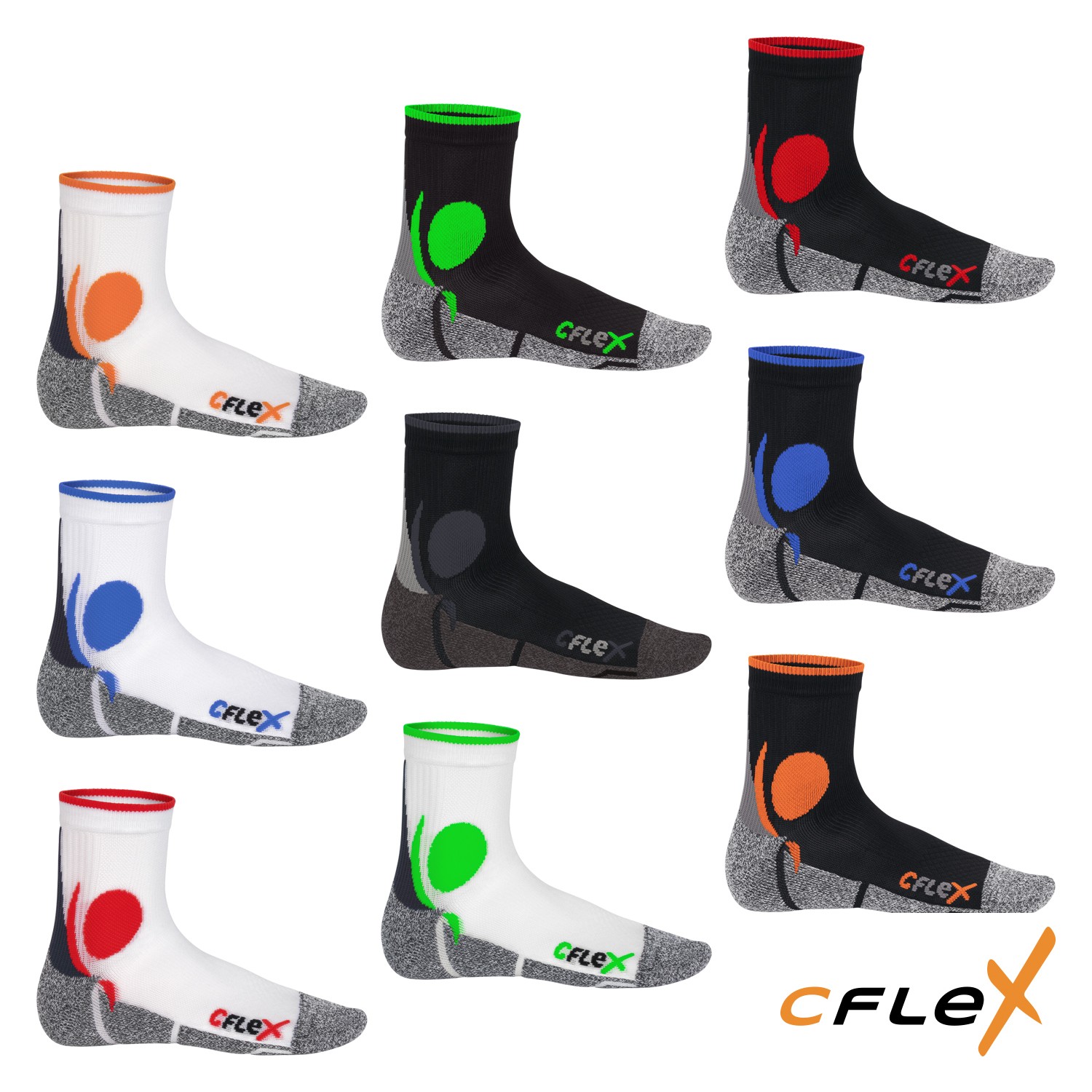 CFLEX Running Sport Socks, Pack de 4 calcetines de running calcetines deportivos para mujer y hombre