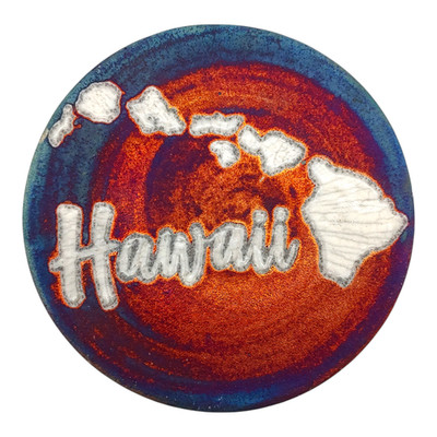 Jeremy Diller Handmade Raku Pottery Coaster - 4'' Iridescent Copper Hawaii Signed