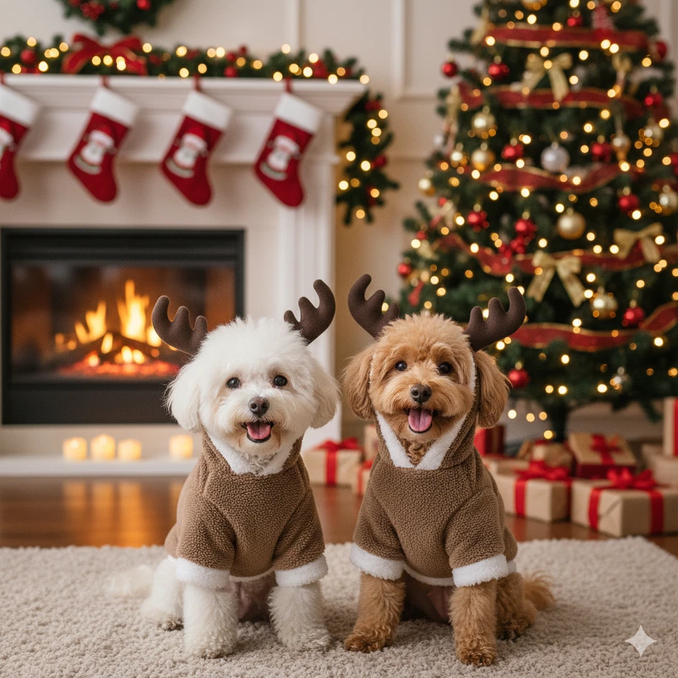 Disfraz de perro reno - Disfraz de felpa marrón polar Navidad mascota talla M Foto 2 de 4