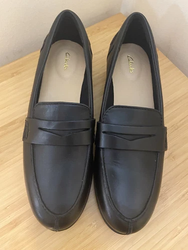 Mocassino donna Clarks Hamble pelle liscia nero UK4 EU37 D NUOVO PREZZO AL PUBBLICO £67