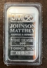 Vintage Johnson Matthey 1 Troy Oz .999 Fine Silver Bar- Serial# A114975