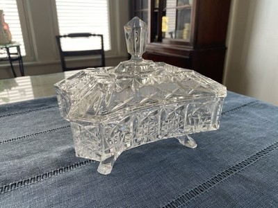 Vintage Pinwheel  Square Shaped 4 Footed Cut Crystal Candy Dish w Lid 1950's-60'