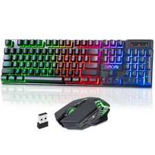 Wireless Keyboard and Mouse Combo - 2.4G Rechargeable USB Rainbow LED Backlit...