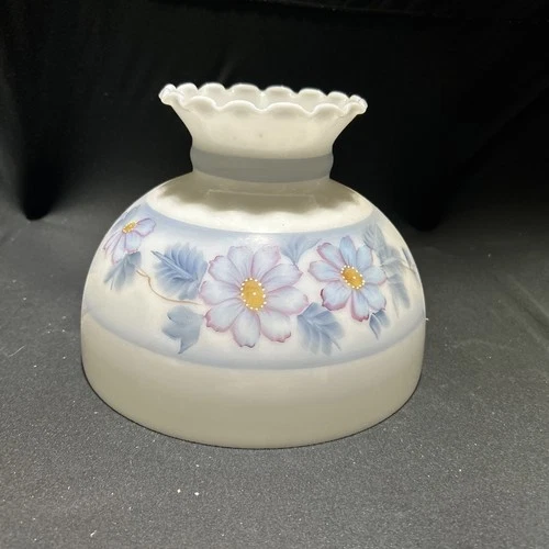 10 Inch Milk,White Student Lamp Shade With Blue Flowers Hand-painted Blown Glass